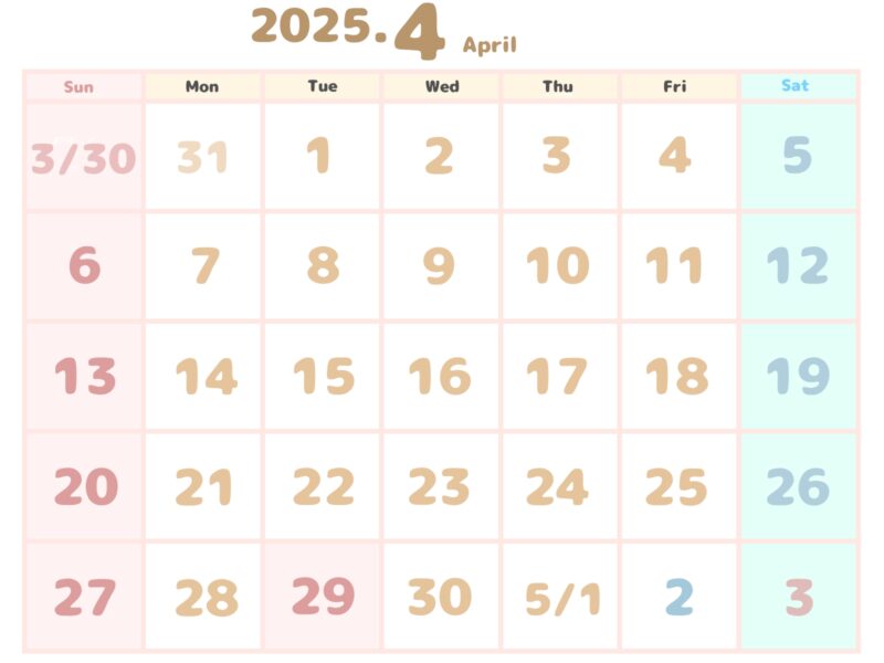 2025年4月calendar6474 20241227105403