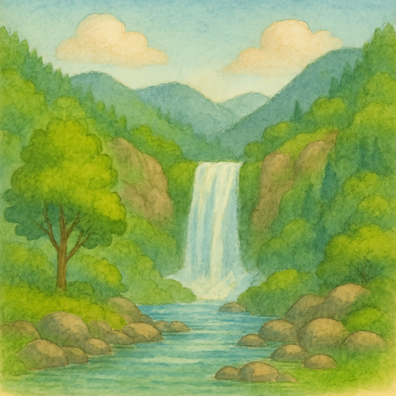 ほっこり癒される風景イラスト|壁紙・背景に最適【フリー素材】 4 滝のある風景画