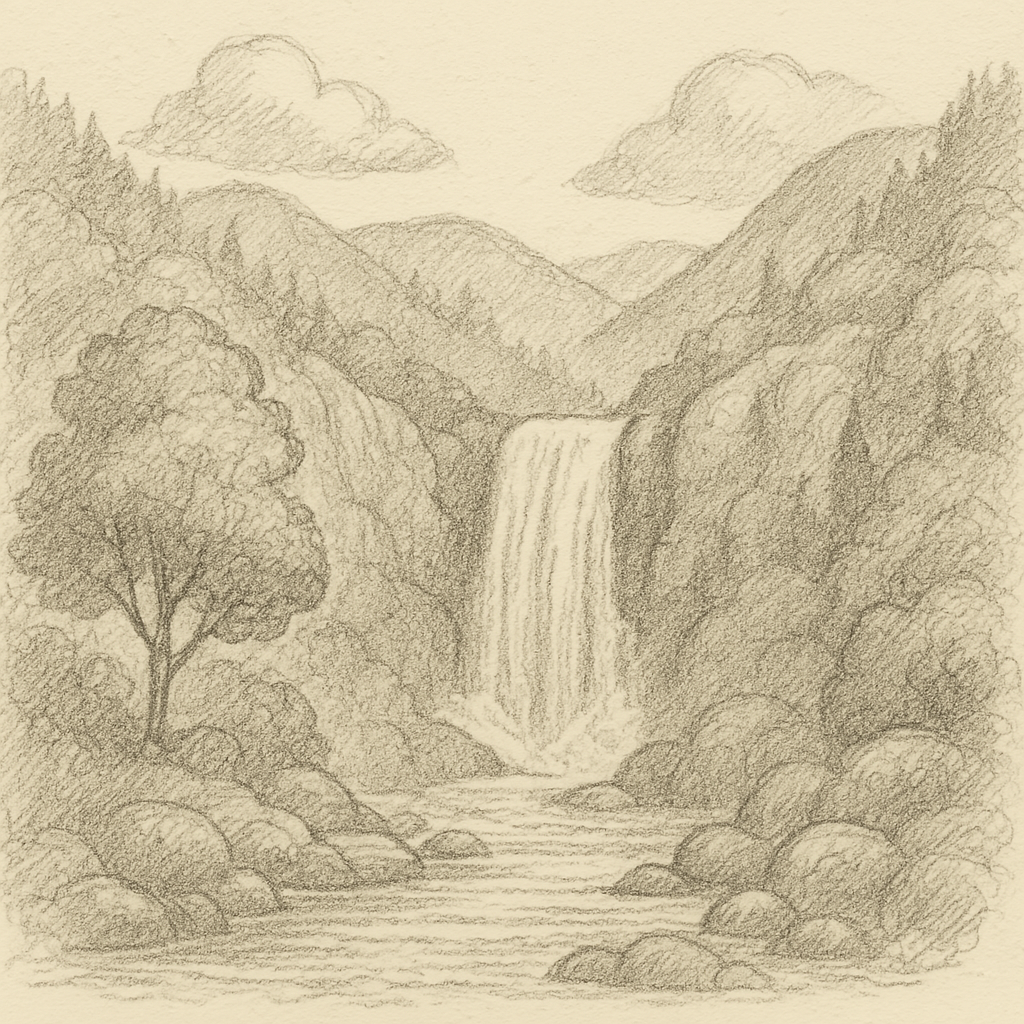 滝の風景画（単色）