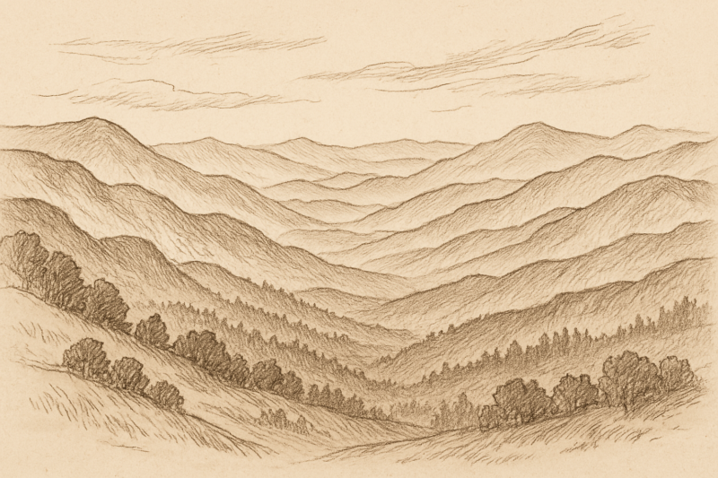 ほっこり癒される風景イラスト|壁紙・背景に最適【フリー素材】 5 山の風景画(モノトーン)