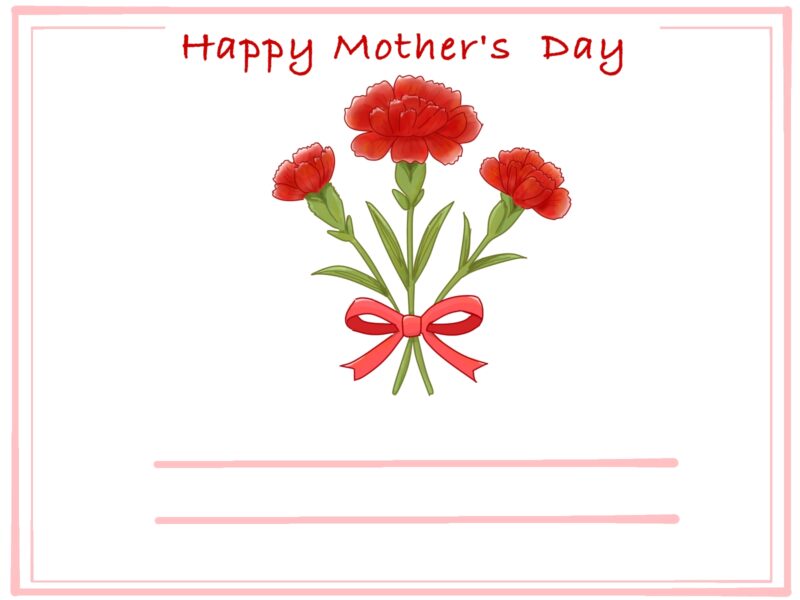 【フリー素材】母の日メッセージカード!たくさん描いてみたから見てください! 21 母の日カード Happy Mother's Day 無料ダウンロード カーネーションの花束 白背景 JPEG