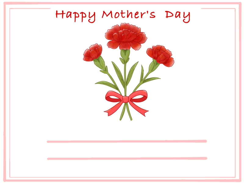 【フリー素材】母の日メッセージカード!たくさん描いてみたから見てください! 22 母の日カード Happy Mother's Day 無料ダウンロード カーネーションの花束 白背景 PNG(透過性)