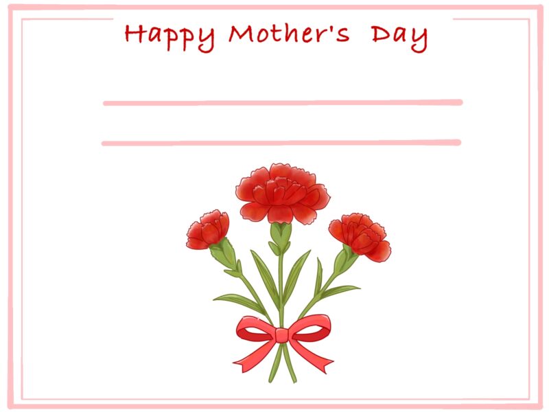【フリー素材】母の日メッセージカード!たくさん描いてみたから見てください! 19 母の日カード Happy Mother's Day 無料ダウンロード カーネーションの花束 白背景 JPEG