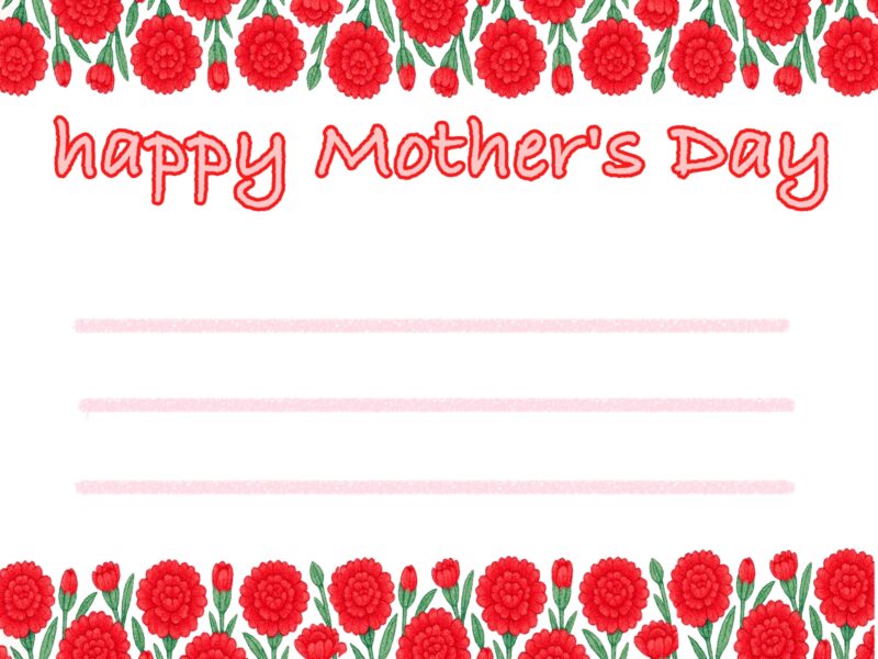 【フリー素材】母の日メッセージカード!たくさん描いてみたから見てください! 23 母の日カード Happy Mother's Day 無料ダウンロード カーネーションの花 JPEG素材