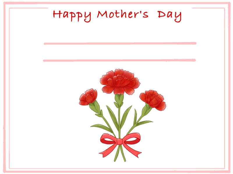 【フリー素材】母の日メッセージカード!たくさん描いてみたから見てください! 20 母の日カード Happy Mother's Day 無料ダウンロード カーネーションの花束 白背景 PNG(透過性)