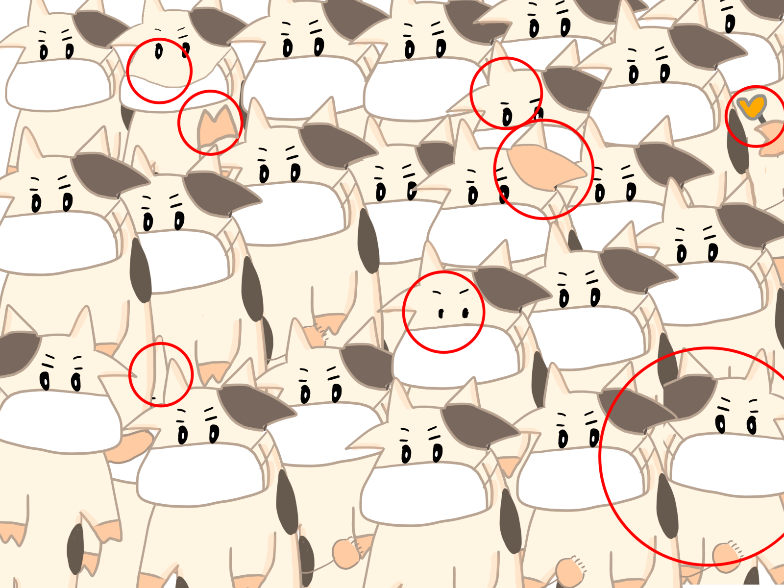 牛イラストの間違い探し